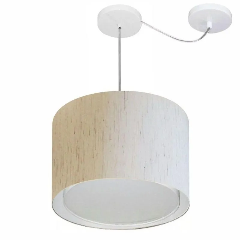 Lustre Pendente Cilíndrico MD-4306 Com Cúpula Em Tecido Linho 40x30cm Bege Vivare Brasil Iluminação