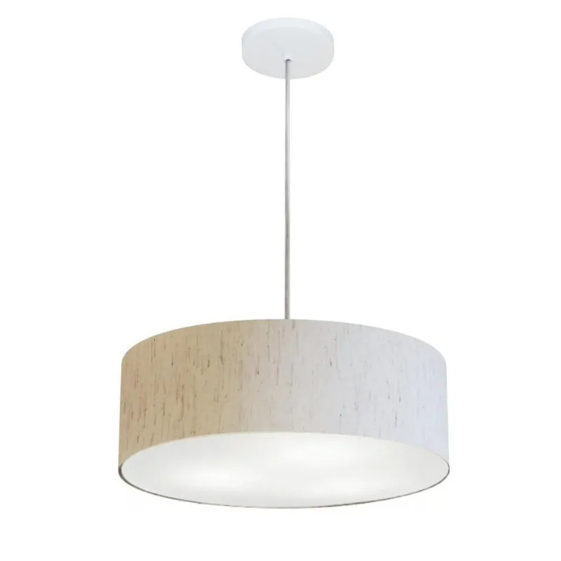 Lustre Cilíndrico Md-4132 Tecido 40x15cm Linho Bege Bivolt - Vivare Brasil Iluminação