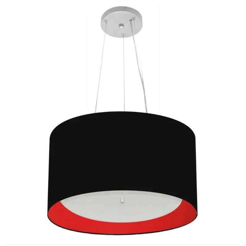Lustre Cilíndrico Md-4319 40x25cm Preto Vermelho Bivolt - Vivare Brasil Iluminação