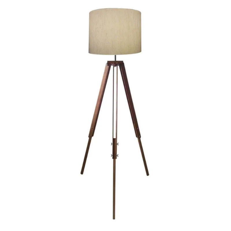 Luminaria Chão Tripe Madeira 40x30cm Linho Bege Bivolt - Vivare Brasil Iluminação