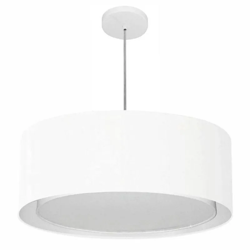 Lustre Pendente Cilíndrico Duplo Md-4297 Cúpula Em Tecido 60x25cm Branco - Bivolt