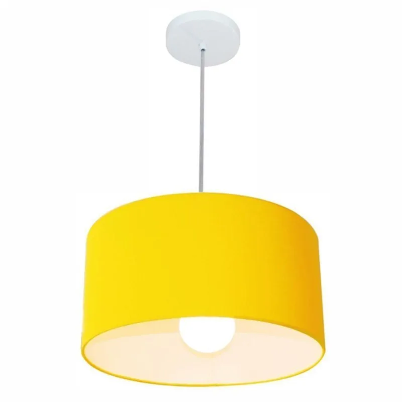 Kit 6 Lustre Pendente Cilíndrico 40x21cm Amarelo Bivolt - Vivare Brasil Iluminação
