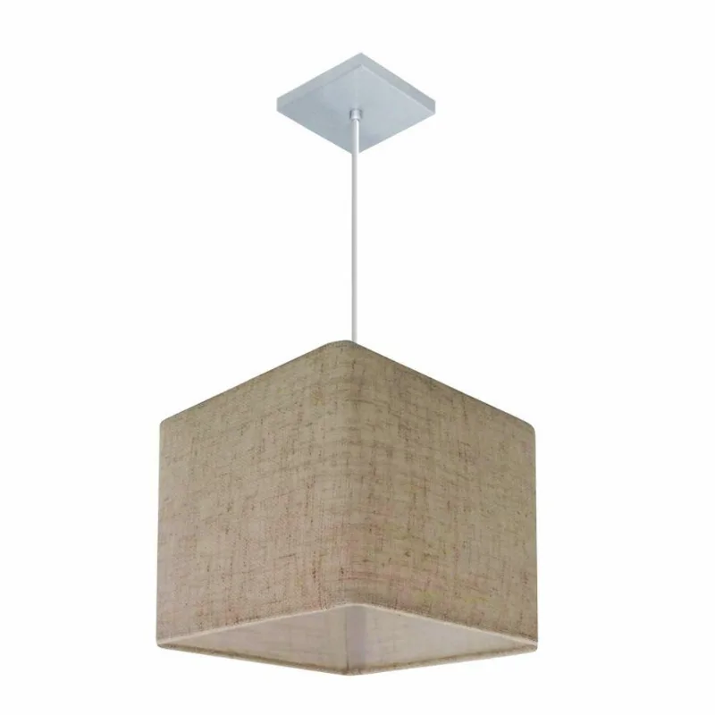 Kit 3 Lustre Pendente Quadrado 21/25x25 Rústico Bege Bivolt - Vivare Brasil Iluminação