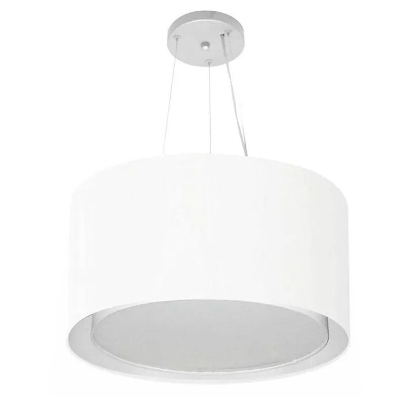 Lustre Pendente Cilíndrico Duplo Md-4299 Cúpula Em Tecido 45x30cm Branco - Bivolt