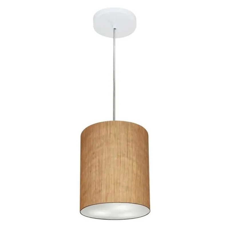 Lustre Pendente Cilíndrico Md-4012 Cúpula Em Tecido 18x25cm Palha - Bivolt