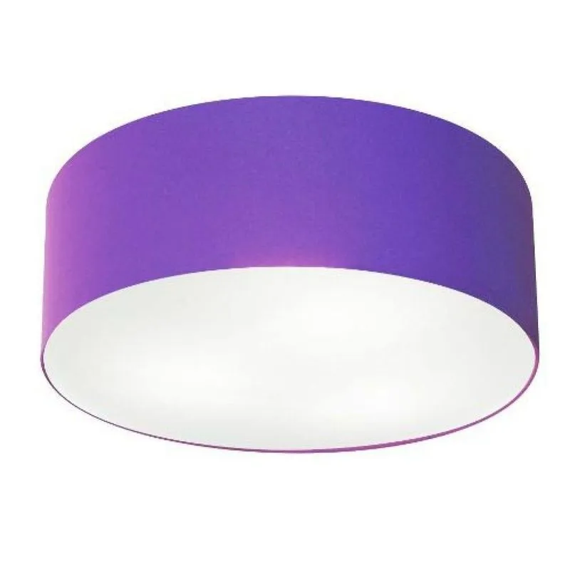Plafon Cilíndrico Cúpula em Tecido 60x15cm Roxo Bivolt