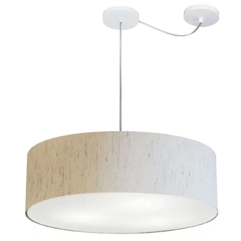 Lustre Cilíndrico de Centro Cúpula em Tecido 50x15cm Bege - Vivare Brasil Iluminação
