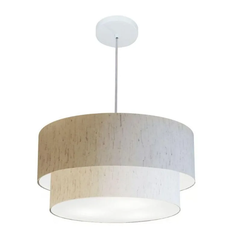Lustre Duplo Cilíndrico Md-4351 50x40cm Linho Bege Bivolt - Vivare Brasil Iluminação
