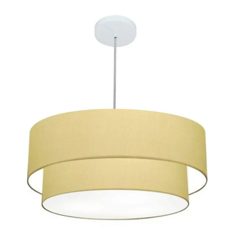 Lustre Duplo Cilíndrico Md-4352 55x50cm Algodão Crú Bivolt - Vivare Brasil Iluminação