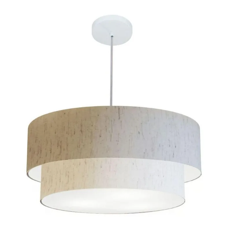 Lustre Duplo Cilíndrico Md-4352 55x50cm Linho Bege Bivolt - Vivare Brasil Iluminação