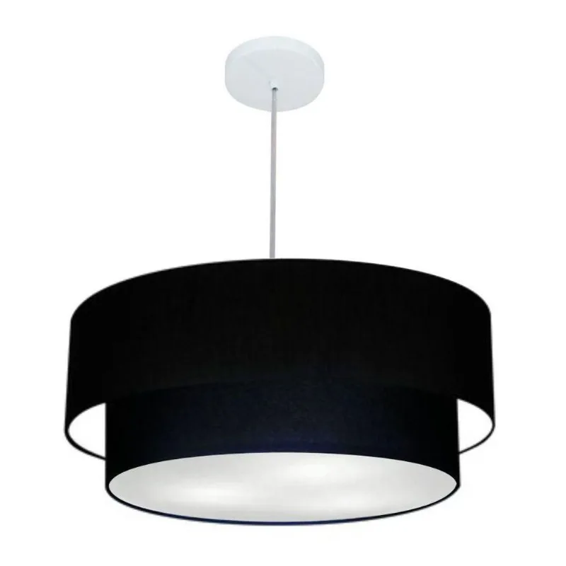 Lustre Duplo Cilíndrico Md-4353 Tecido 60x50cm Bivolt Preto - Vivare Brasil Iluminação