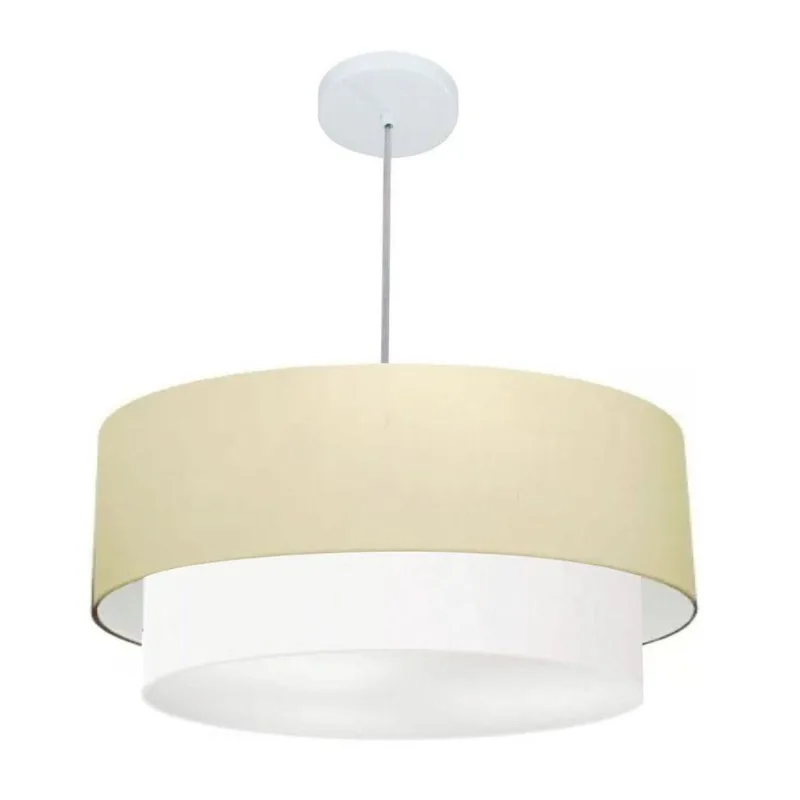 Lustre Duplo Cilíndrico Md-4353 60x50cm Algodão Crú Branco - Vivare Brasil Iluminação