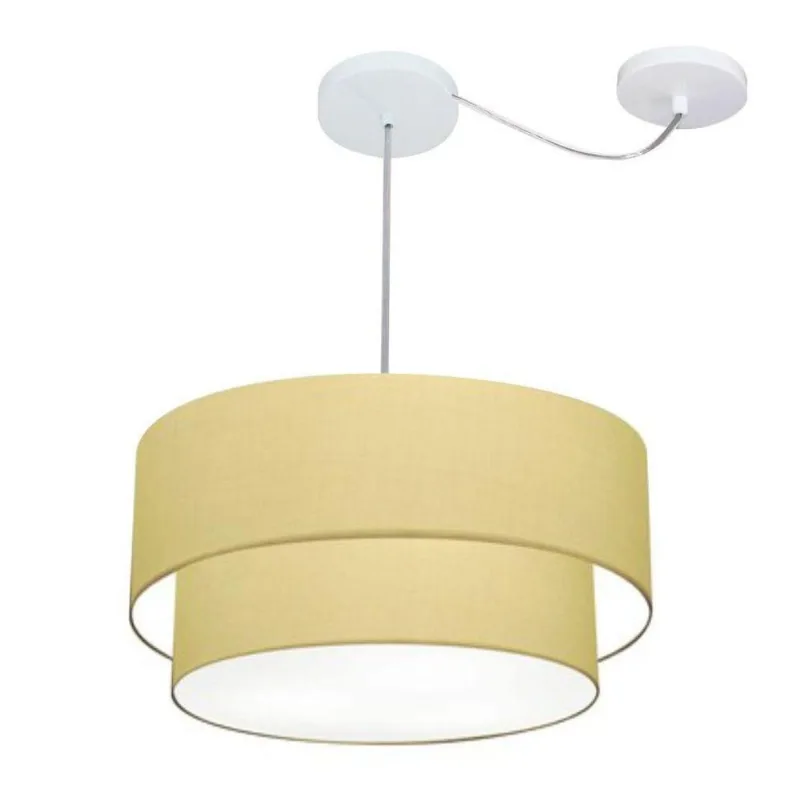 Pendente Duplo Cilíndrico Desvio 45x40cm Algodão Crú Bivolt
