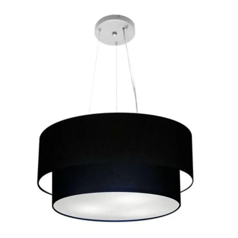 Lustre Duplo Cilíndrico Md-4369 Tecido 45x40cm Bivolt Preto