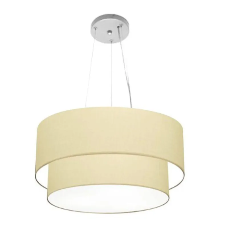 Lustre Duplo Cilíndrico Md-4369 45x40cm Bivolt Algodão Crú - Vivare Brasil Iluminação
