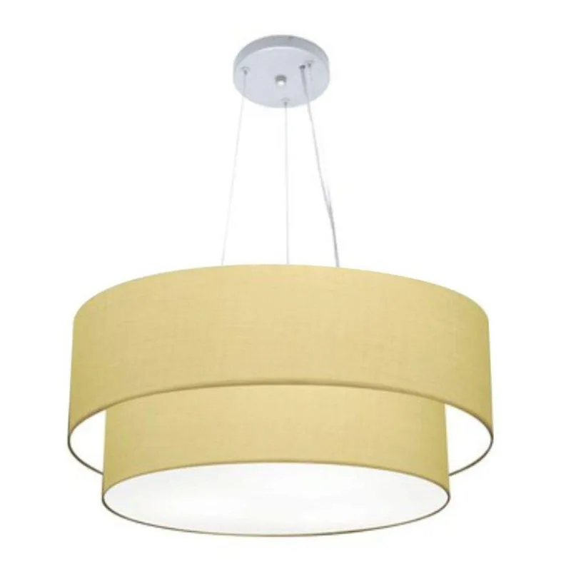 Lustre Duplo Cilíndrico Md-4370 55x50cm Bivolt Algodão Crú