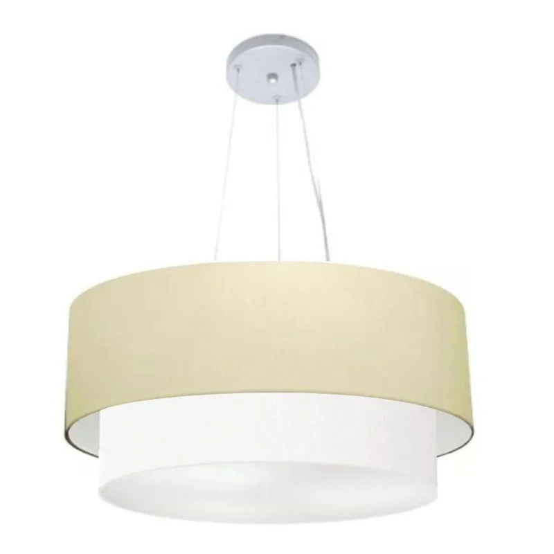 Lustre Duplo Cilíndrico Md-4370 55x50cm Algodão Crú Branco