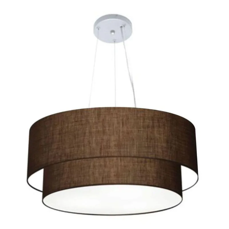 Lustre Duplo Cilíndrico Md-4370 Tecido 55x50cm Bivolt Café