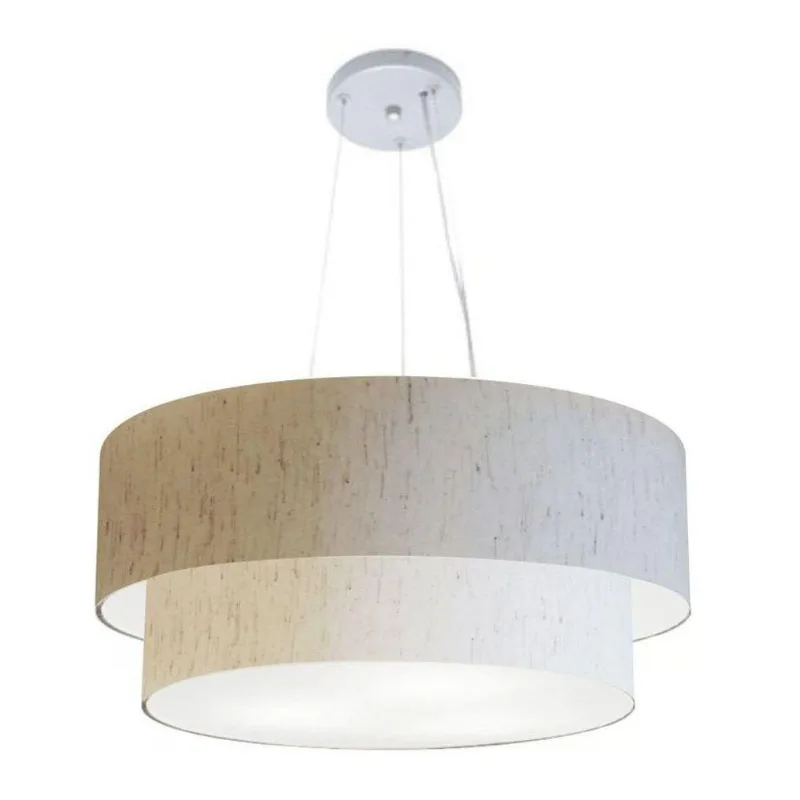 Lustre Duplo Cilíndrico Md-4370 55x50cm Bivolt Linho Bege