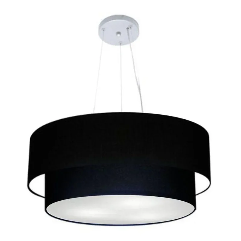 Lustre Duplo Cilíndrico Md-4370 Tecido 55x50cm Bivolt Preto