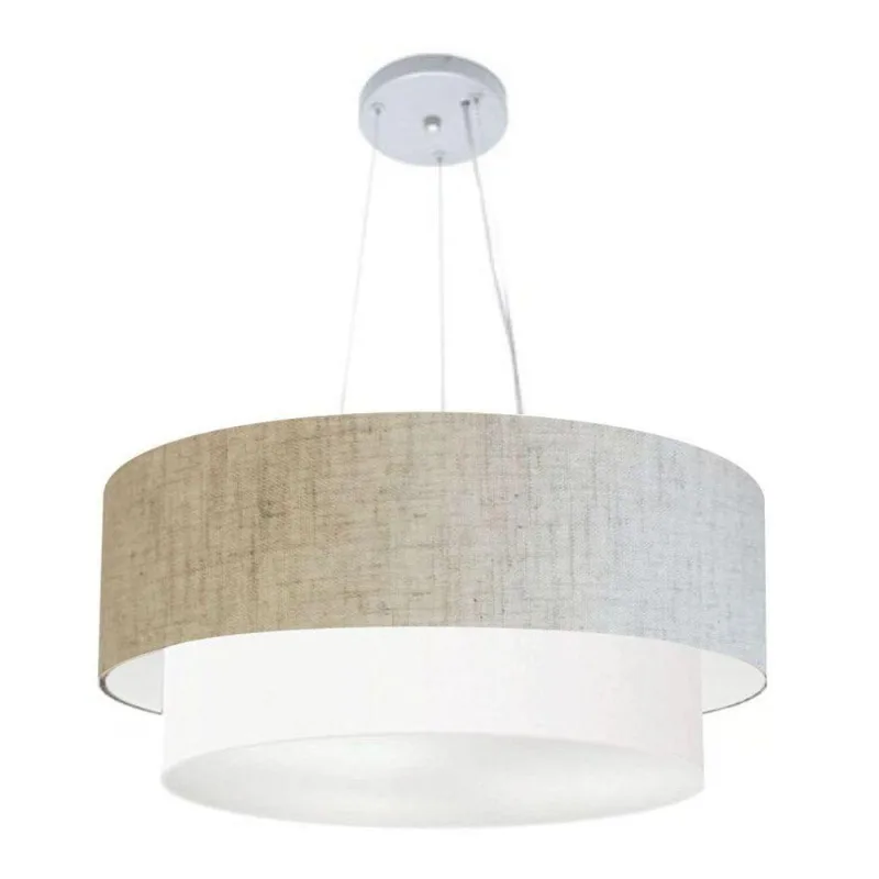 Lustre Duplo Cilíndrico Md-4370 55x50cm Bivolt Bege Branco