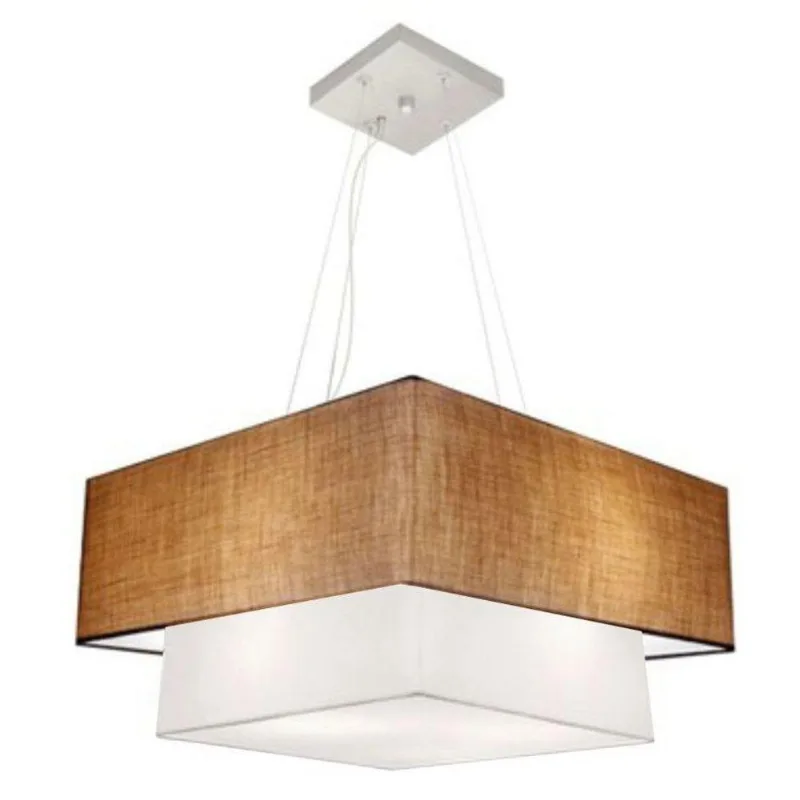 Lustre Duplo Quadrado Md-4346 70x60cm Bivolt Palha Branco