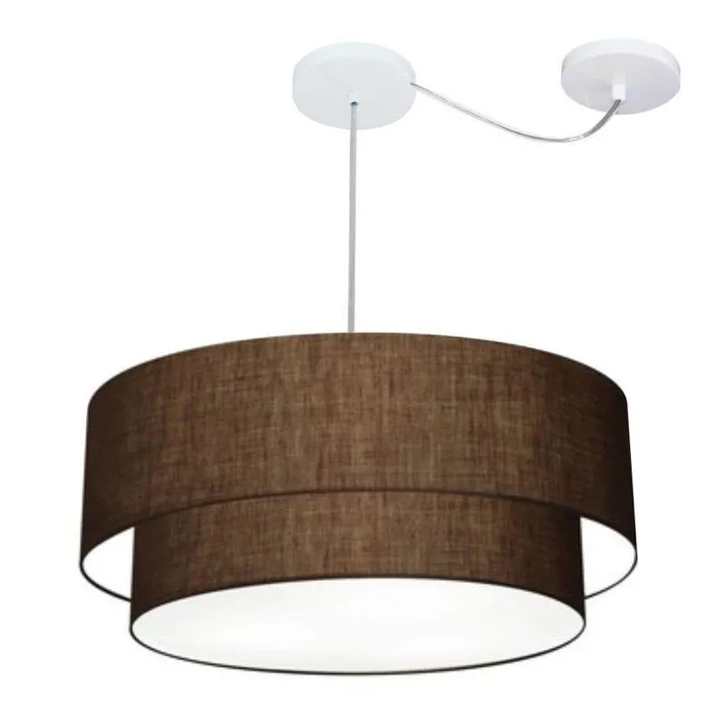 Lustre Pendente Duplo Cilíndrico MD-4367 Com Cúpula Em Tecido 55x50cm Café Vivare Brasil Iluminação