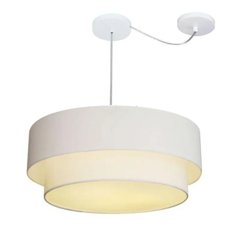 Lustre Pendente Duplo Cilíndrico MD-4368 Com Cúpula Em Tecido 60x50cm Branco Vivare Brasil