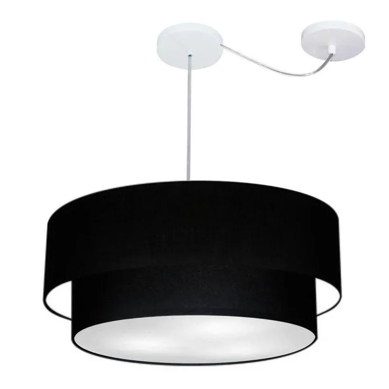 Lustre Pendente Duplo Cilíndrico Com Desvio De Centro Vivare Md-4368 Cúpula Em Tecido 60x50cm - Bivolt Preto 127/220v