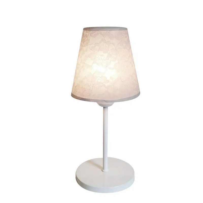 Abajur Mesa Aluminio Branco Tecido Cone Branco Renda Bivolt