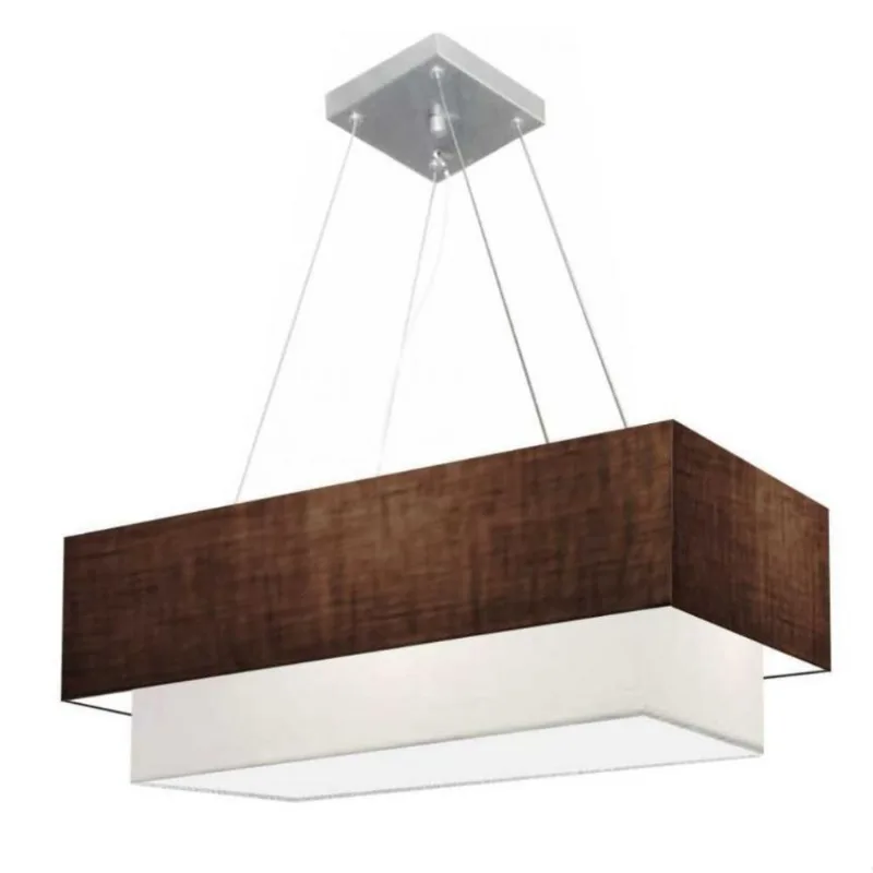 Lustre Duplo Retangular Md-4321 80x40 70x30 Café Branco - Vivare Brasil Iluminação