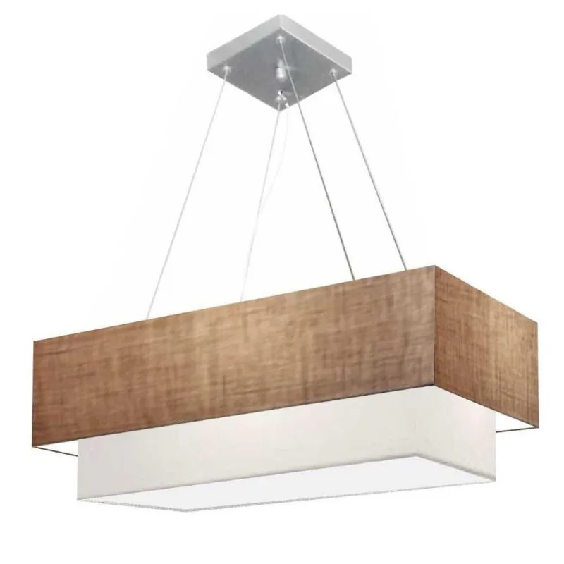Lustre Duplo Retangular Md-4321 80x40 70x30 Palha Branco