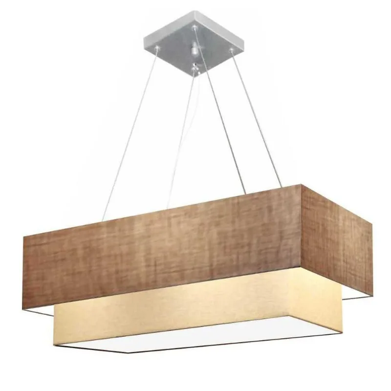 Lustre Duplo Retangular Md4321 80x40 70x30 Bivolt Palha Bege