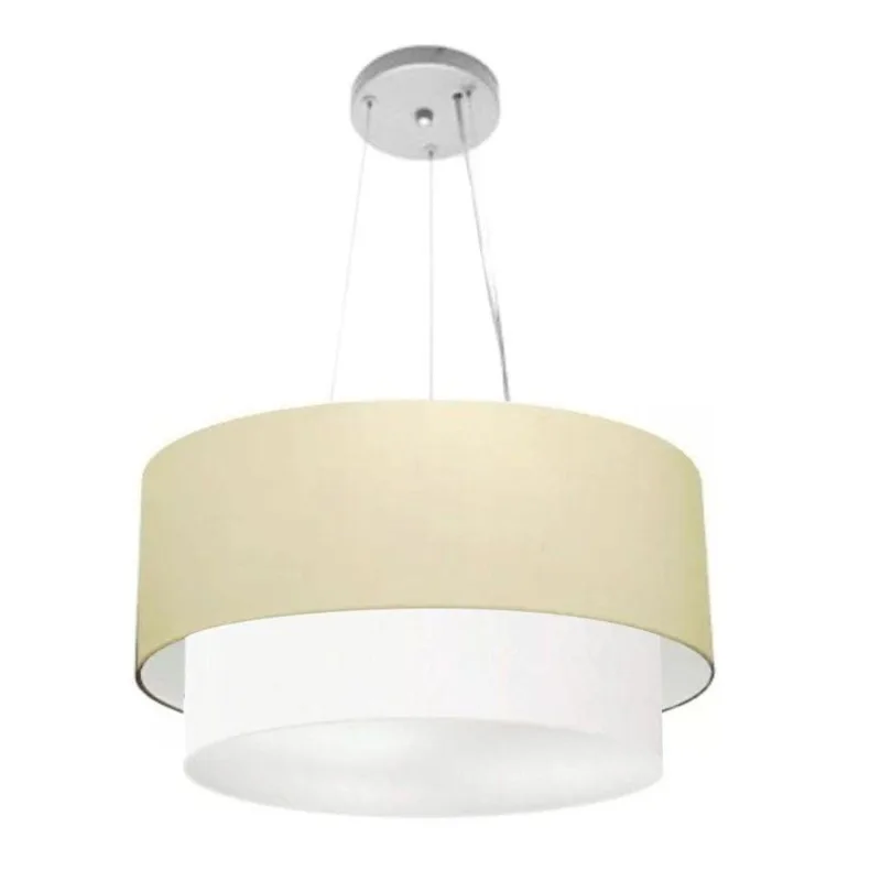 Lustre Duplo Cilíndrico Md-4061 50x40cm Algodão Crú Branco - Vivare Brasil Iluminação