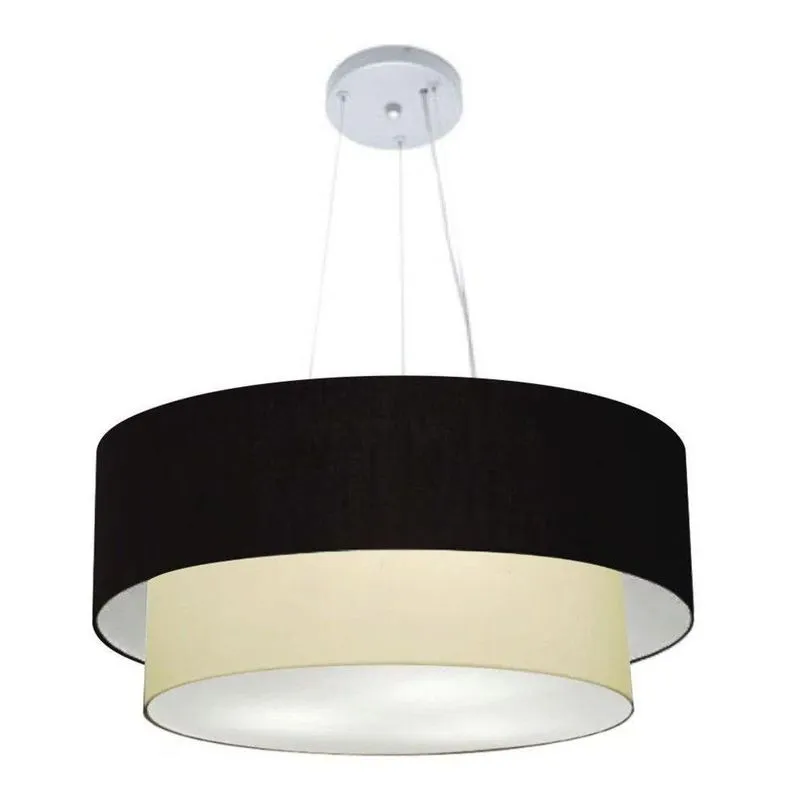 Lustre Pendente Duplo Cilíndrico MD-4370 Cúpula em Tecido Bivolt Preto Bege Vivare Brasil