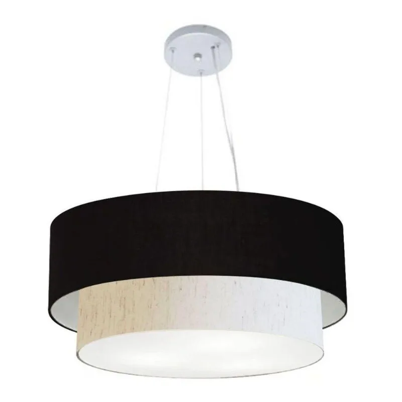 Lustre Duplo Cilíndrico Md-4370 55x50cm Bivolt Preto Bege