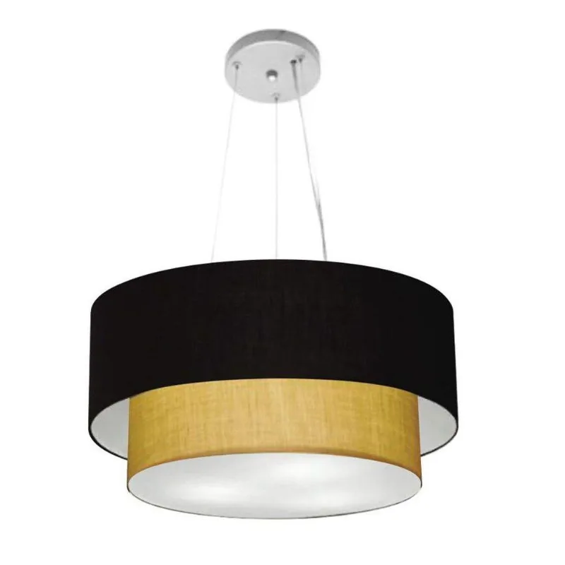 Lustre Duplo Cilíndrico Md-4370 55x50cm Bivolt Preto Palha