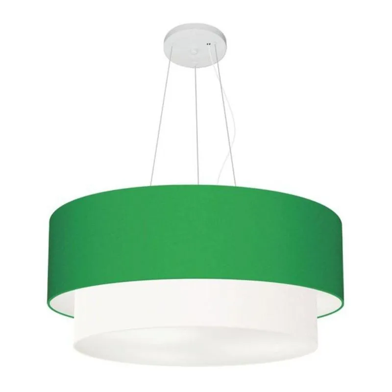 Lustre Pendente Duplo Cilíndrico MD-4370 Com Cúpula Em Tecido Verde-Folha-Branco Vivare Brasil