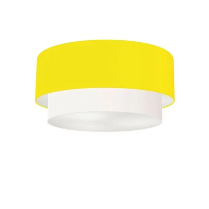Plafon Duplo Cilíndrico Vivare Md-3017 Cúpula Tecido 50x40cm - Bivolt Amarelo-branco 127/220v - Vivare Brasil Iluminação