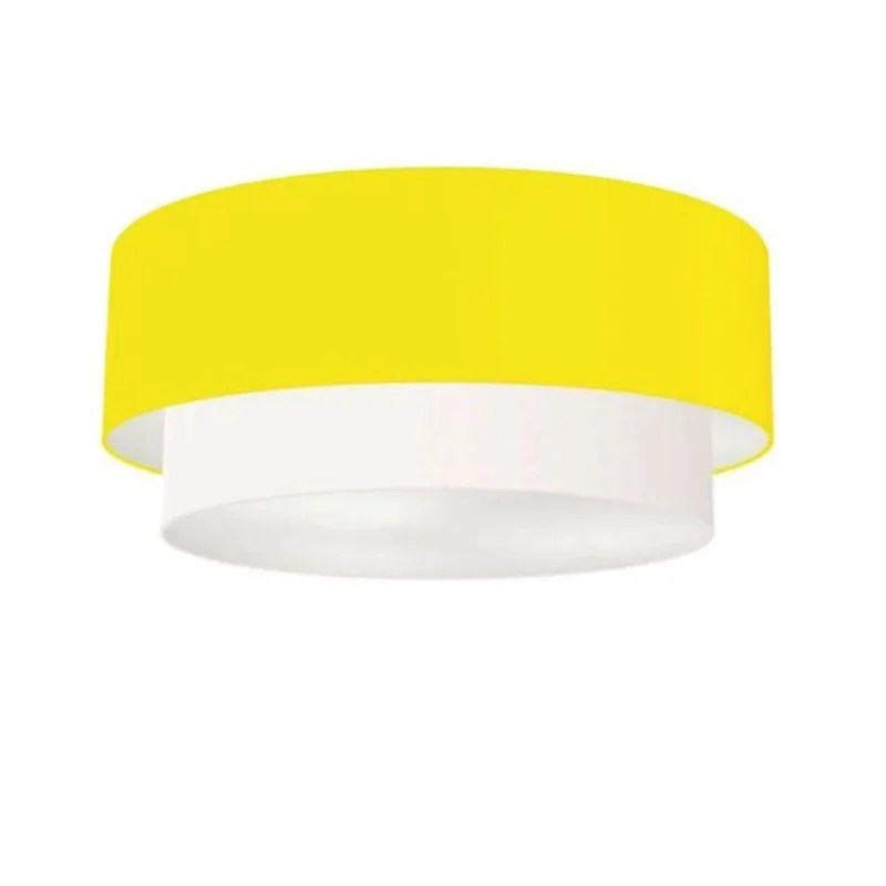Plafon Duplo Cilíndrico Vivare Md-3021 Cúpula Tecido 80x60cm - Bivolt Amarelo-branco 127/220v