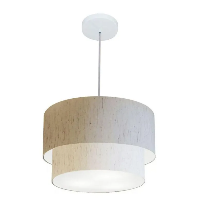Lustre Duplo Cilíndrico Md-4160 40x35cm Bivolt Linho Bege - Vivare Brasil Iluminação