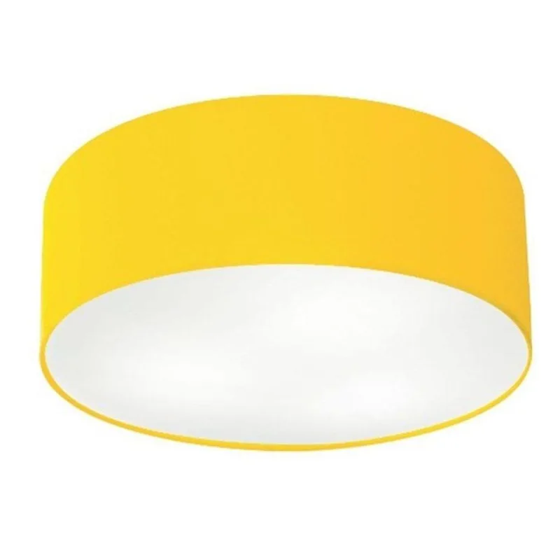 Plafon Cilíndrico Md-3006 Tecido 60x15cm Bivolt Amarelo - Vivare Brasil Iluminação