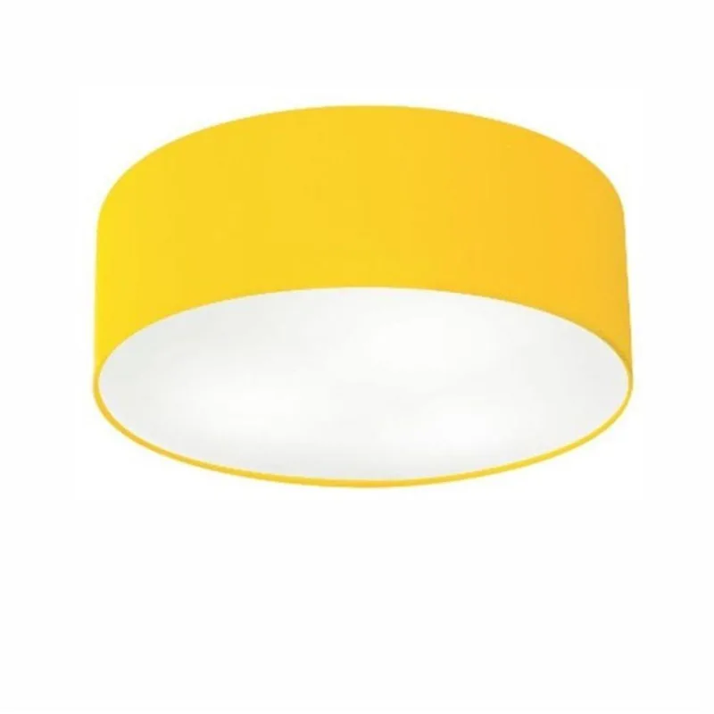 Plafon Cilíndrico Md-3014 Tecido 50x15cm Bivolt Amarelo - Vivare Brasil Iluminação