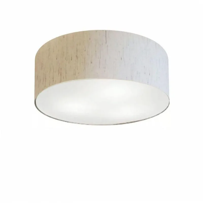 Plafon Cilíndrico Md-3046 Tecido 35x12cm Bivolt Linho Bege