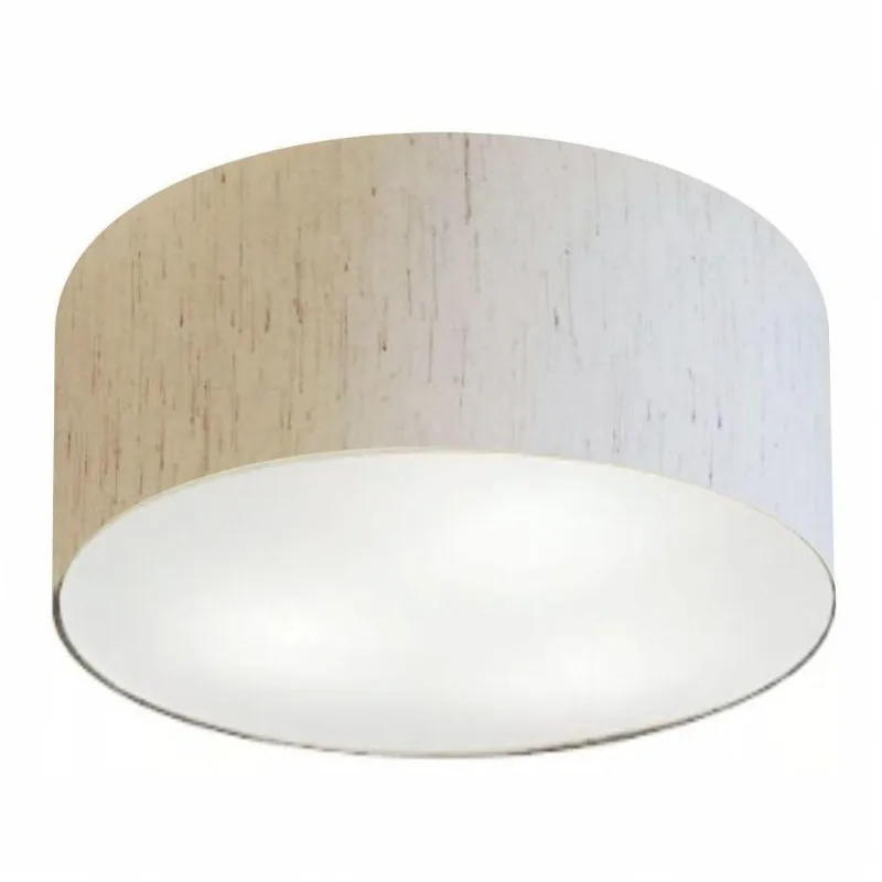 Plafon Cilíndrico Md-3054 Tecido 70x21cm Bivolt Linho Bege