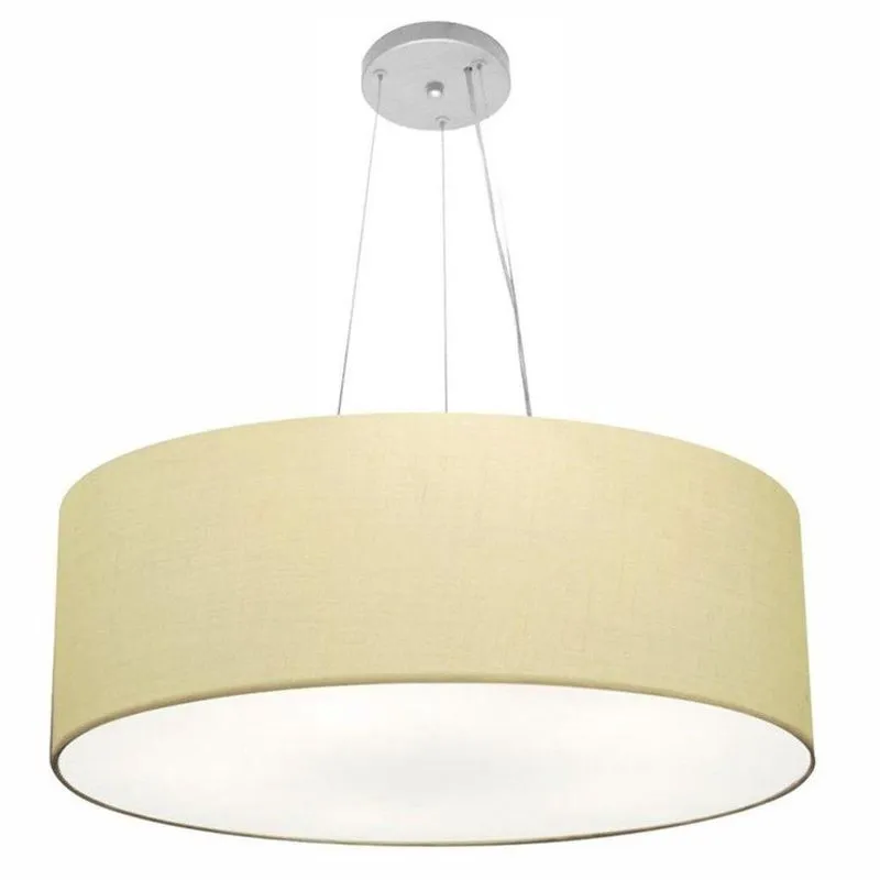 Lustre Pendente Cilíndrico MD-4010 Bivolt 110V-220V em Tecido Bege Vivare Brasil Iluminação