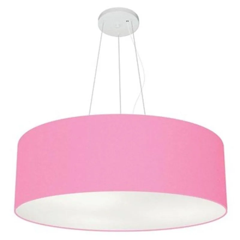 Lustre Pendente Cilíndrico MD-4010 Cúpula em Tecido 60x21cm Bivolt 110V-220V Rosa-Bebê Vivare Brasil