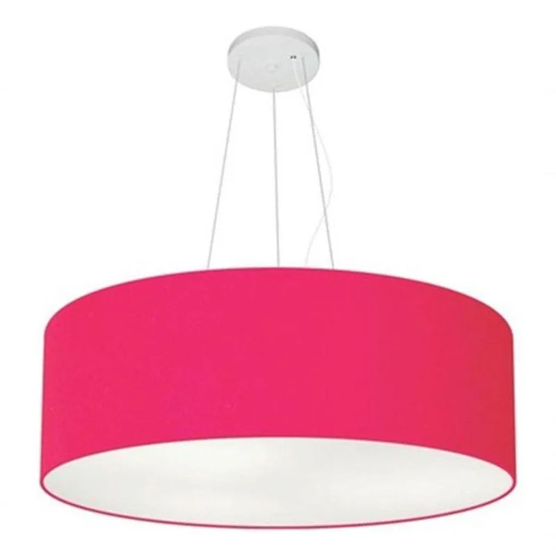 Lustre Pendente Cilíndrico MD-4010 Cúpula em Tecido 60x21cm Bivolt Rosa-Pink Vivare Brasil