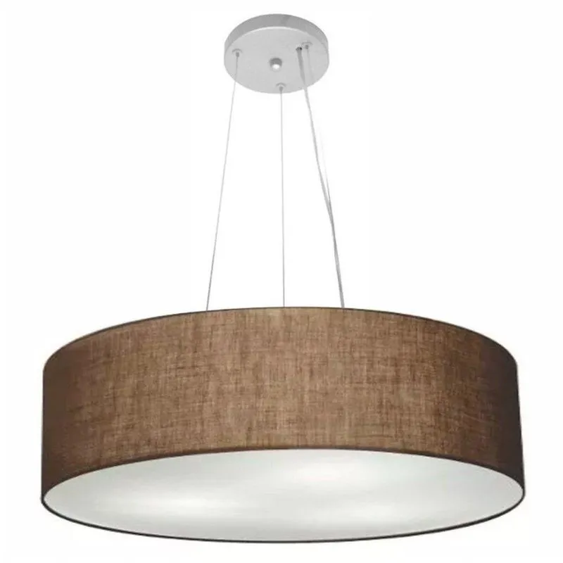 Lustre Pendente Cilíndrico MD-4029 Cúpula em Tecido 60x15cm Grande Café Vivare Brasil Iluminação