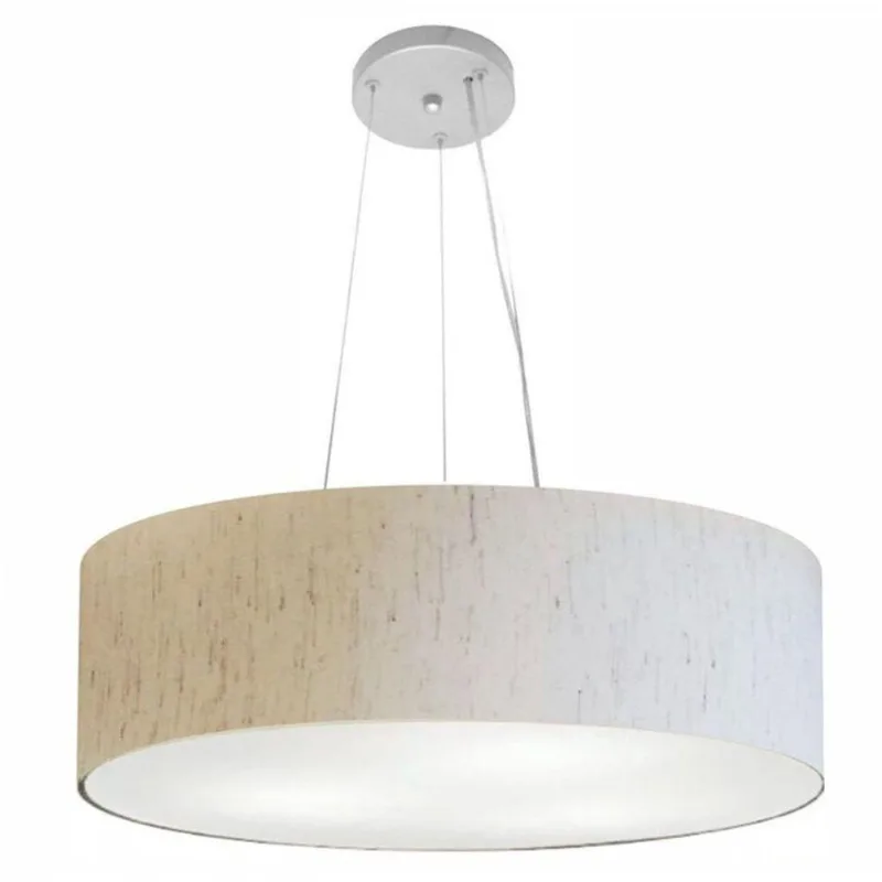 Lustre Cilíndrico Md-4029 Tecido 60x15cm Bivolt Linho Bege - Vivare Brasil Iluminação